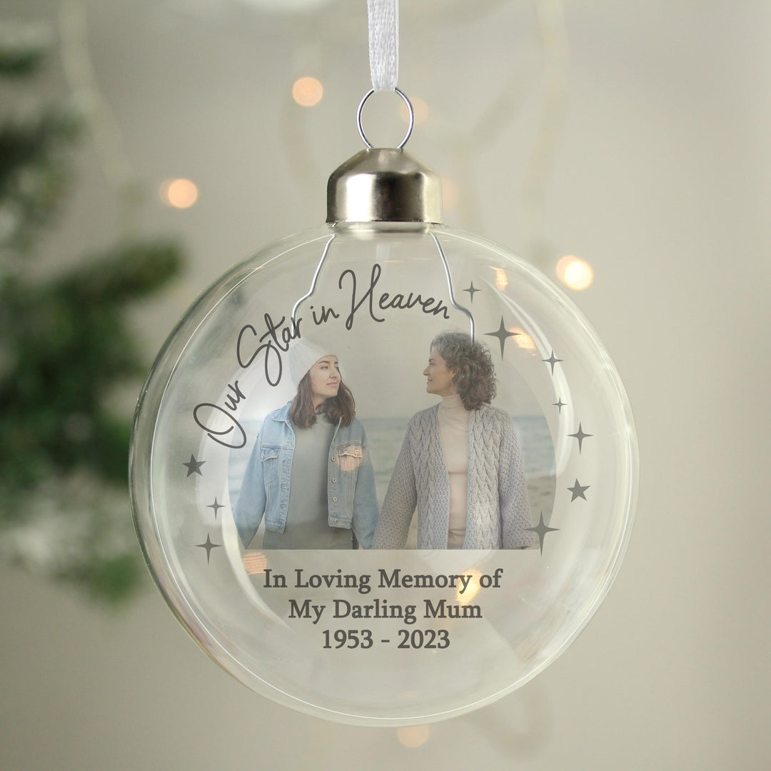 Personalised Photo Upload Memorial Glass Bauble – alternative view
