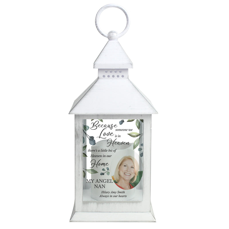 Personalised Botanical Memorial Photo Upload White Lantern