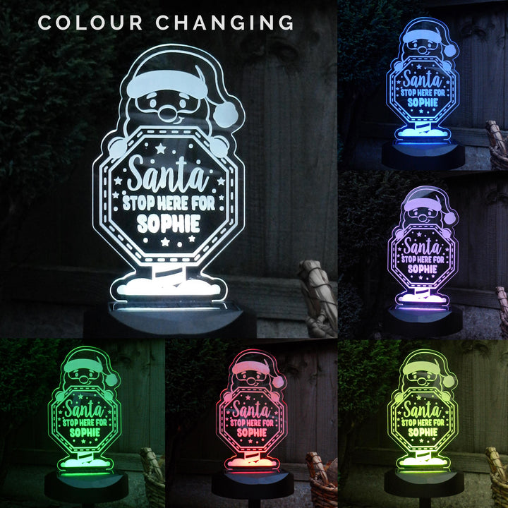 Personalised Santa Stop Here Sign Outdoor Solar Light – alternative view