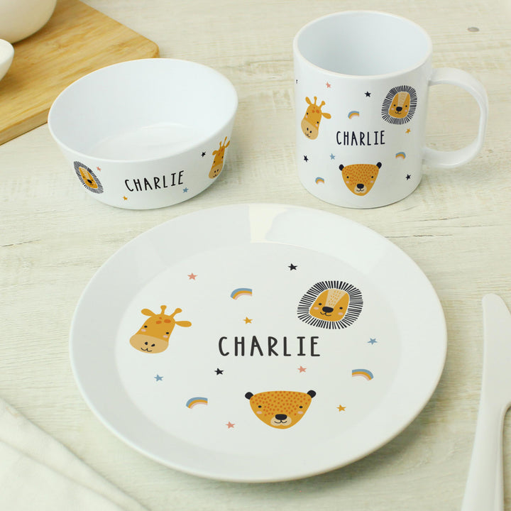 Personalised Safari Animals Plastic Childrens Breakfast Set – alternative view