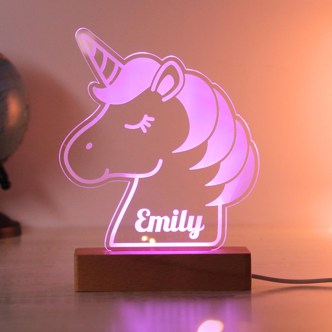 Personalised Unicorn Wooden Based LED Light - alternative view