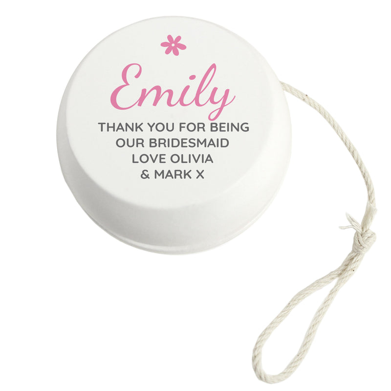 Personalised Pink Flower White Wooden Yoyo