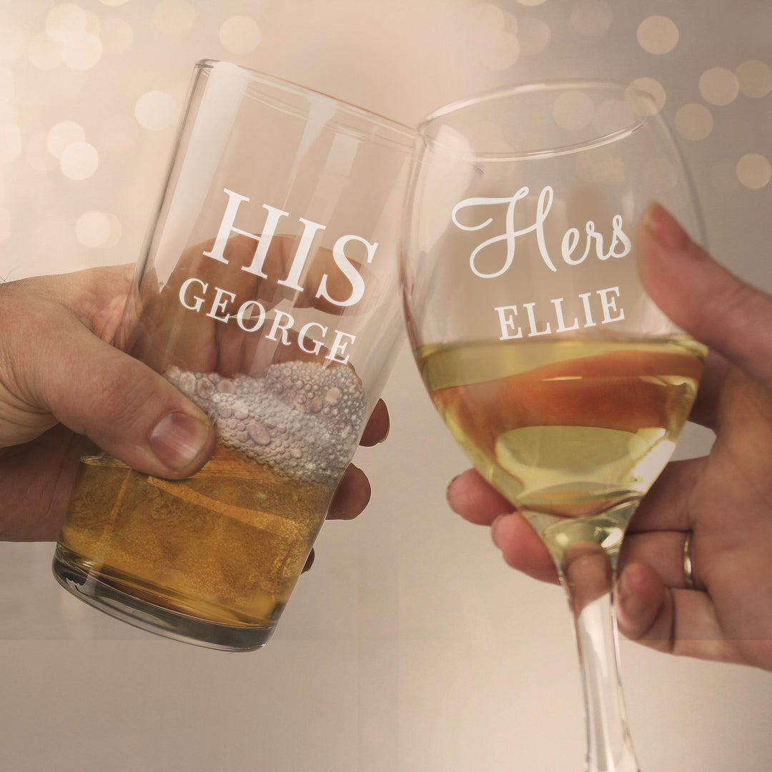 Personalised His &amp; Her Pint and Wine Glass Set – alternative view