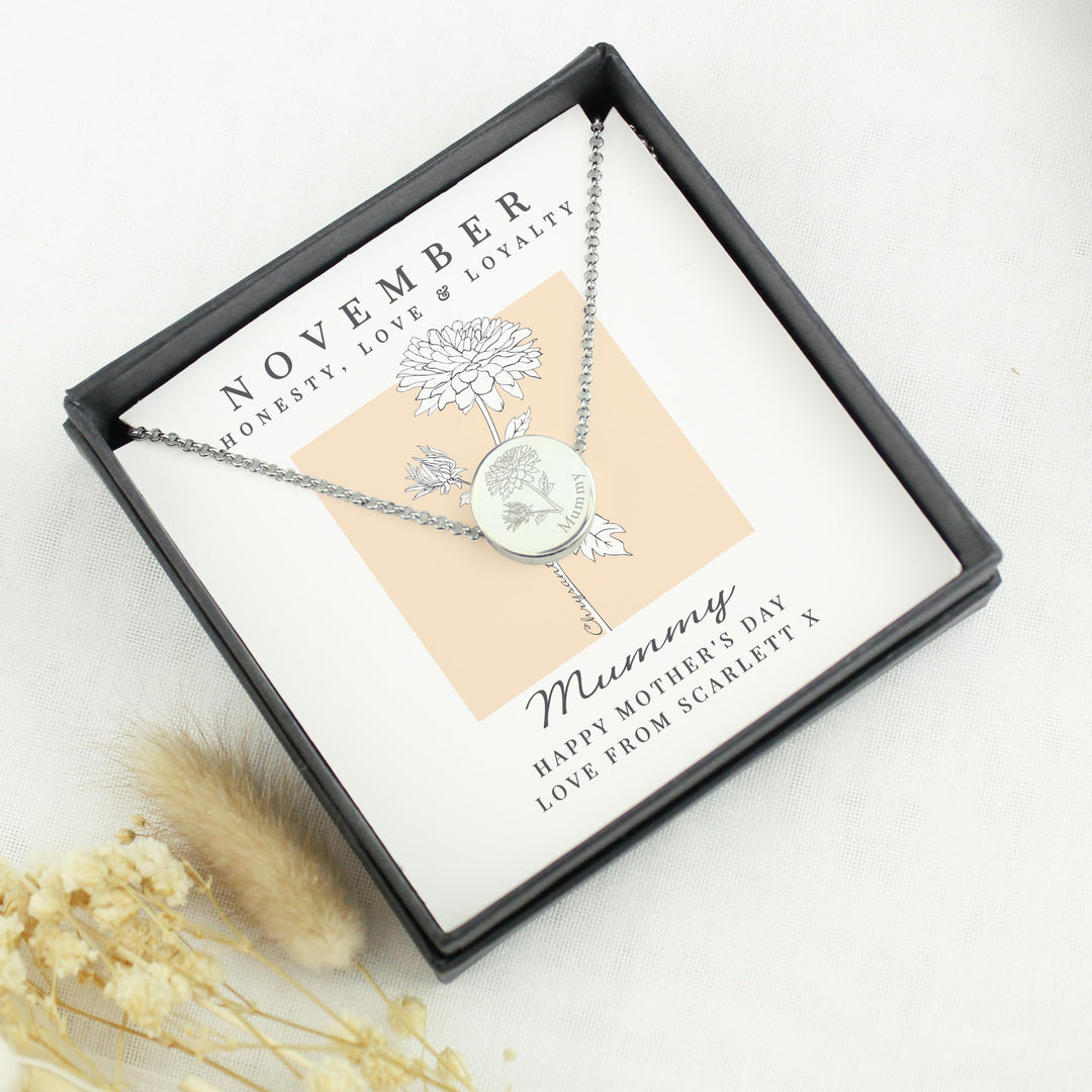 Personalised November Birth Flower Necklace and Box – alternative view