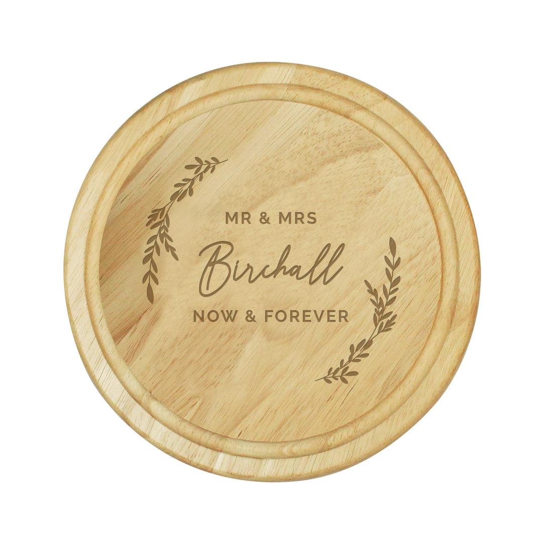 Personalised Laurel Round Wooden Chopping Board – alternative view