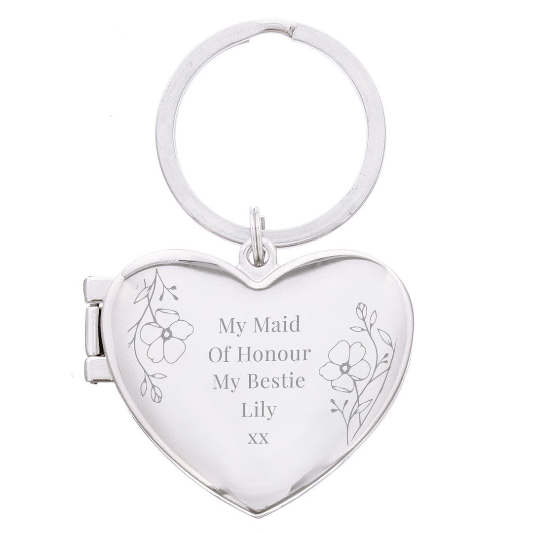 Personalised Floral Heart Photo Frame Keyring - alternative view