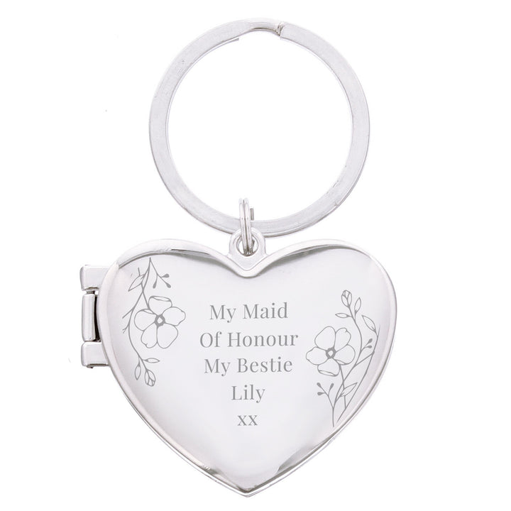 Personalised Floral Heart Photo Frame Keyring - alternative view