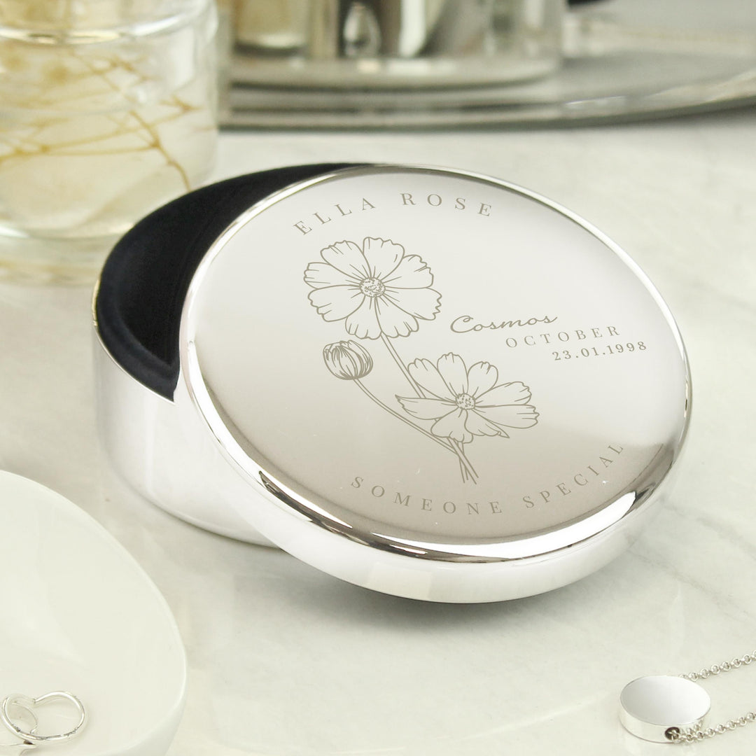 Personalised October Birth Flower Round Trinket Box – alternative view