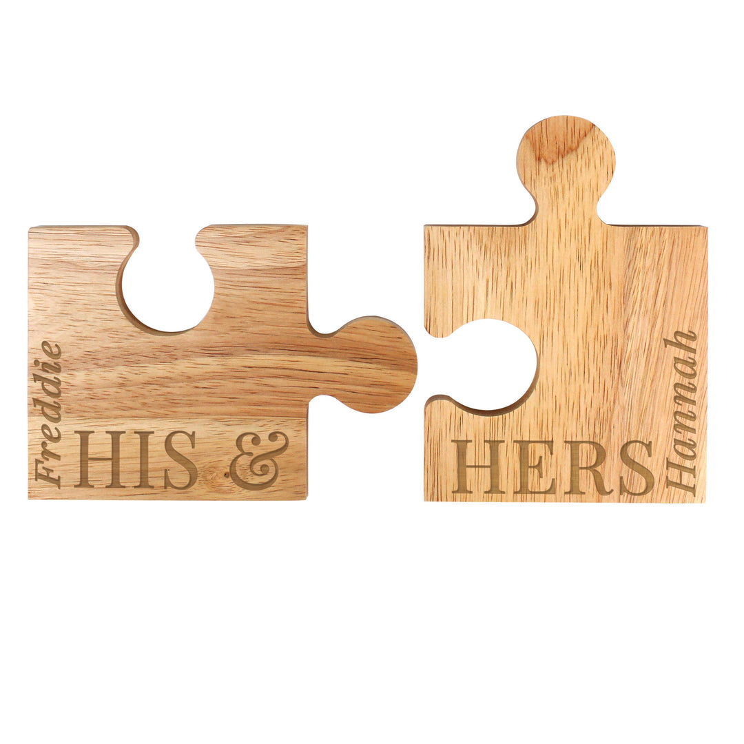 Personalised His &amp; Hers Jigsaw Coasters – alternative view