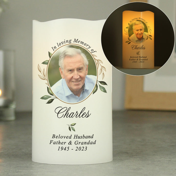 Personalised Botanical Memorial Photo Upload LED Candle – alternative view