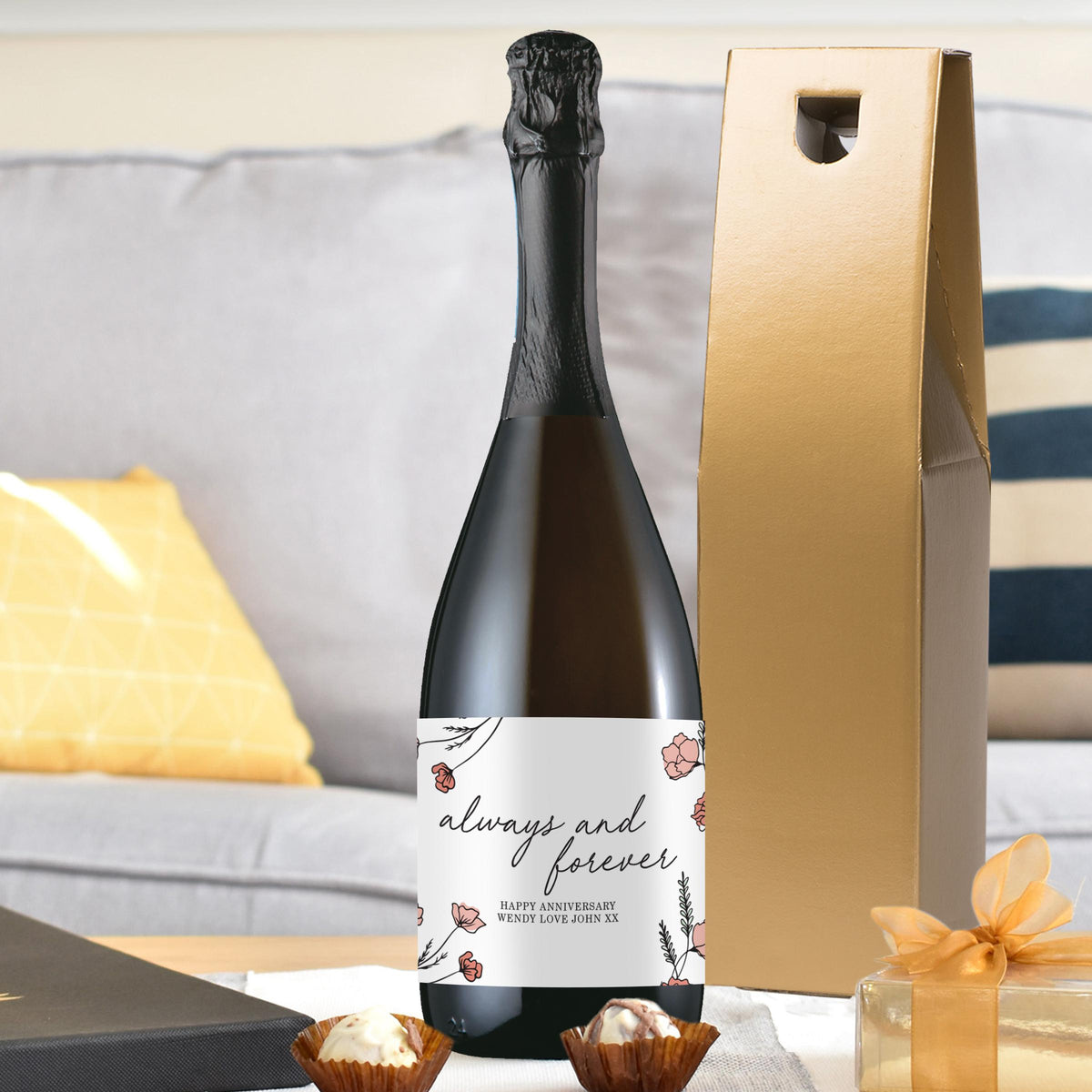 Personalised Floral Always and Forever Bottle of Prosecco, The Personal Shop, personalised gifts