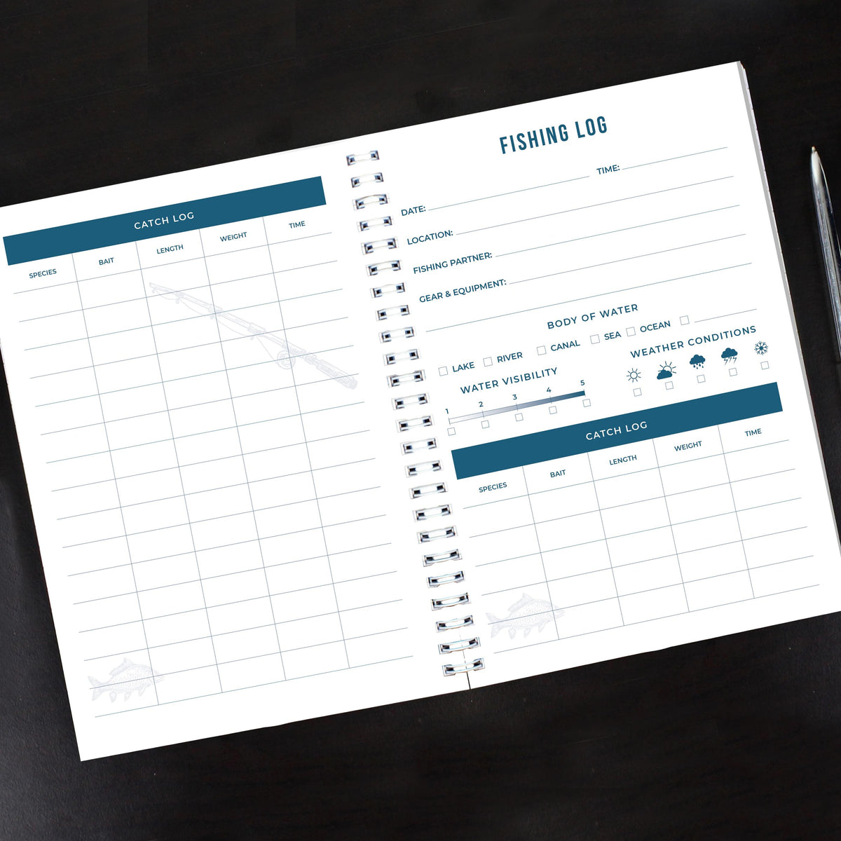 Personalised A5 Fishing Log Book – alternative view