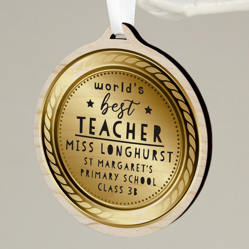 Personalised Worlds Best Teacher Round Wooden Medal
