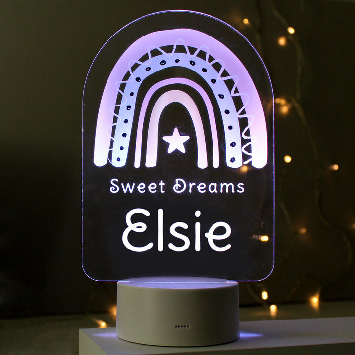 Personalised Pink Rainbow LED Colour Changing Night Light – alternative view