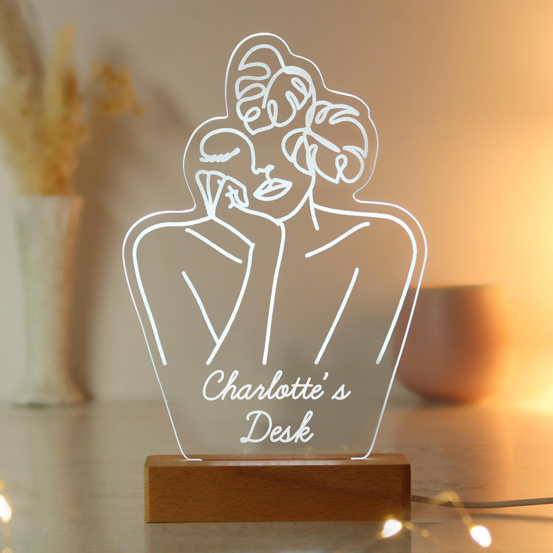 Personalised Fleur Line Art Wooden Based LED Light