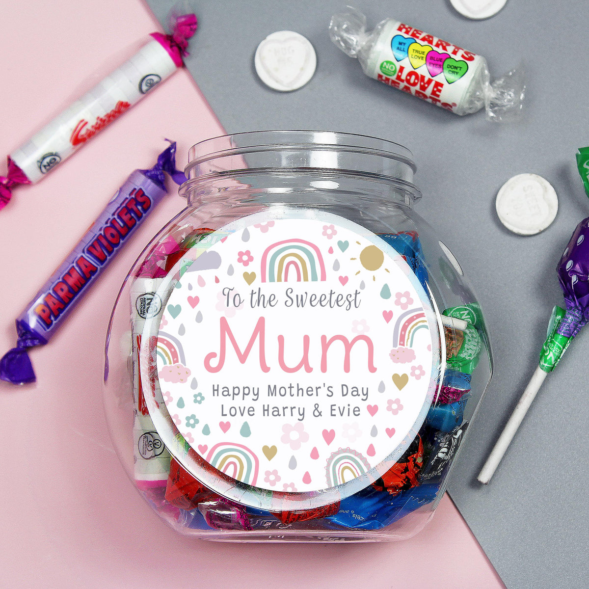 Personalised Rainbows & Sunshine Sweet Jar, The Personal Shop, personalised gifts