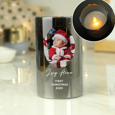 Personalised Photo Upload Smoked Glass LED Candle