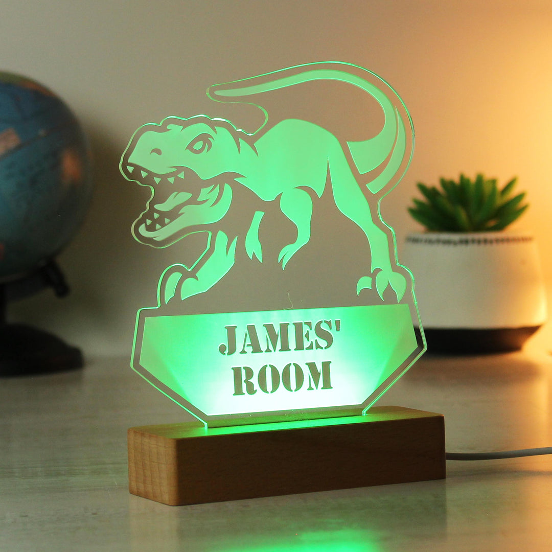 Personalised Dinosaur Wooden Based LED Light - alternative view