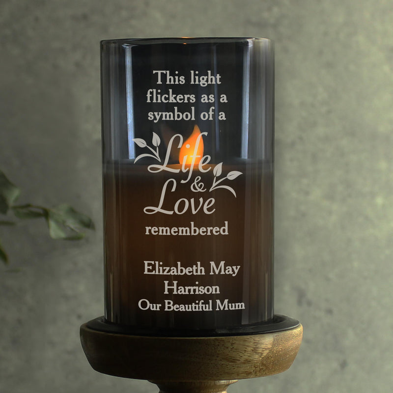 Personalised Life & Love Memorial Smoked LED Candle