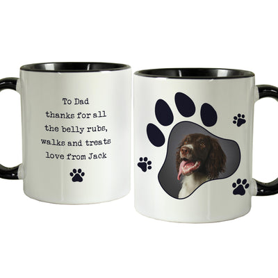 Personalised Paw Print Dog Photo Upload Black Handled Mug