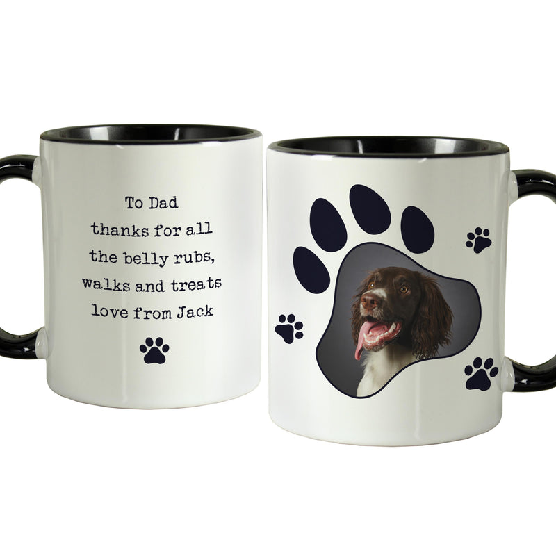 Personalised Paw Print Dog Photo Upload Black Handled Mug