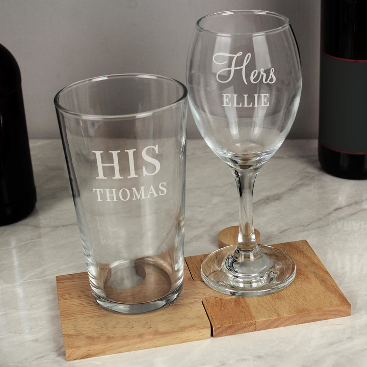 Personalised His &amp; Her Pint and Wine Glass Set – alternative view