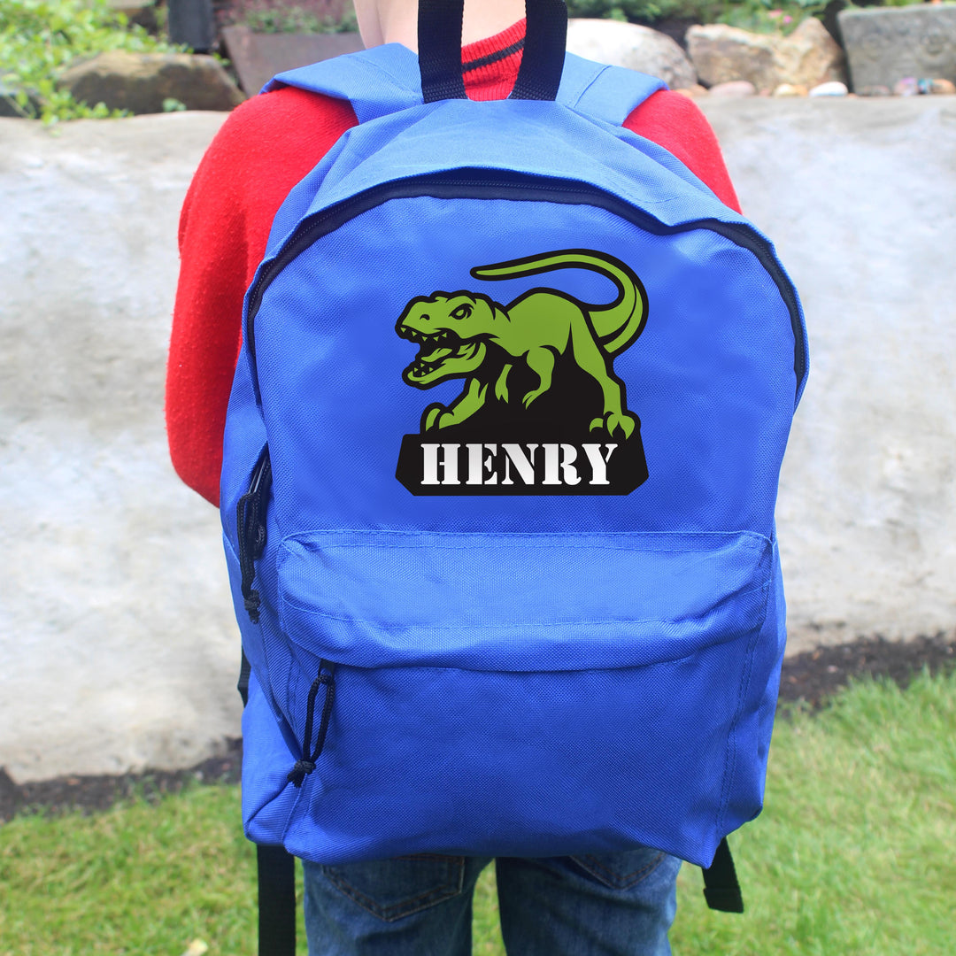 Personalised Dinosaur Blue Backpack – alternative view