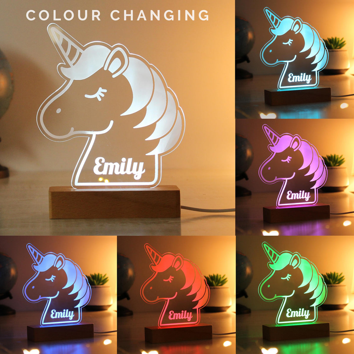 Personalised Unicorn Wooden Based LED Light - alternative view