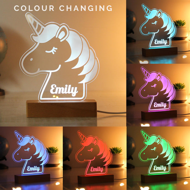 Personalised Unicorn Wooden Based LED Light - alternative view