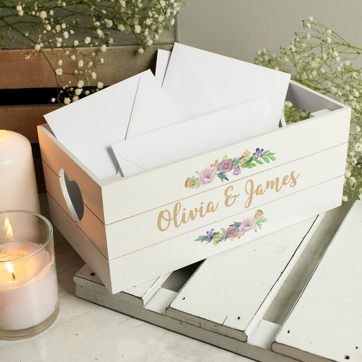 Personalised Floral Couples White Wooden Crate, The Personal Shop, personalised gifts