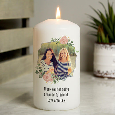 Personalised Floral Abstract Photo Upload Pillar Candle