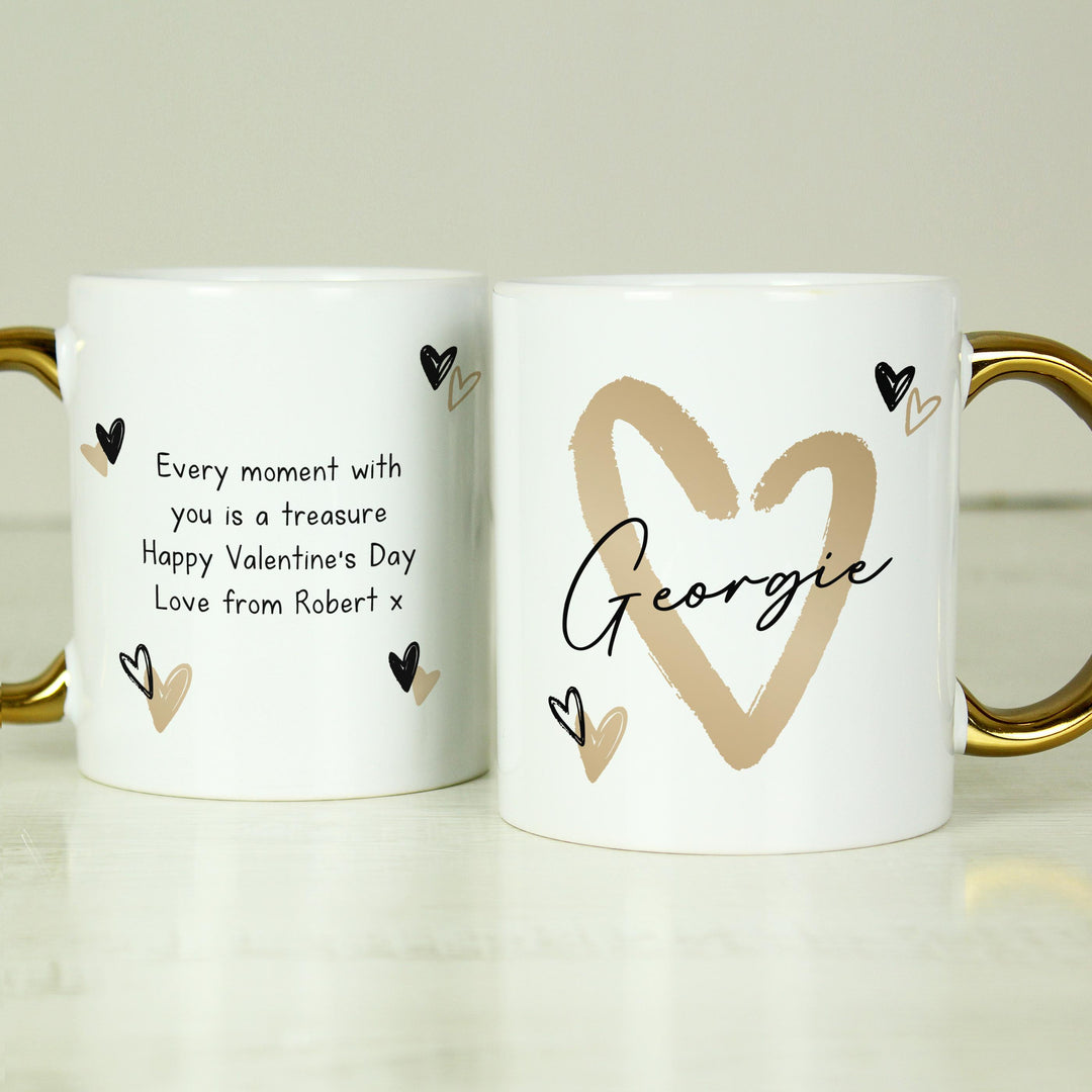 Personalised Hearts Gold Handled Mug, The Personal Shop, personalised gifts
