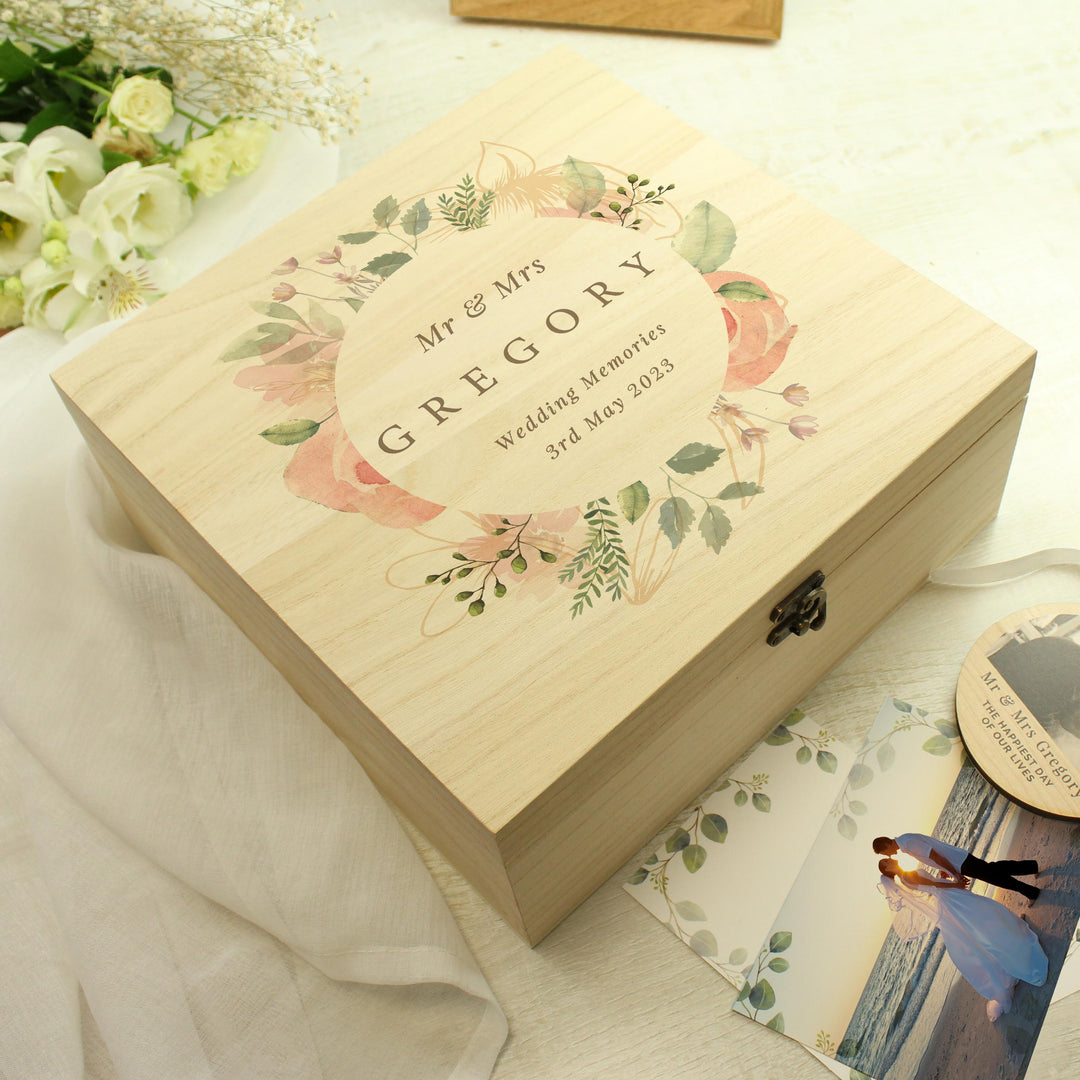 Personalised Floral Watercolour Wooden Keepsake box – alternative view