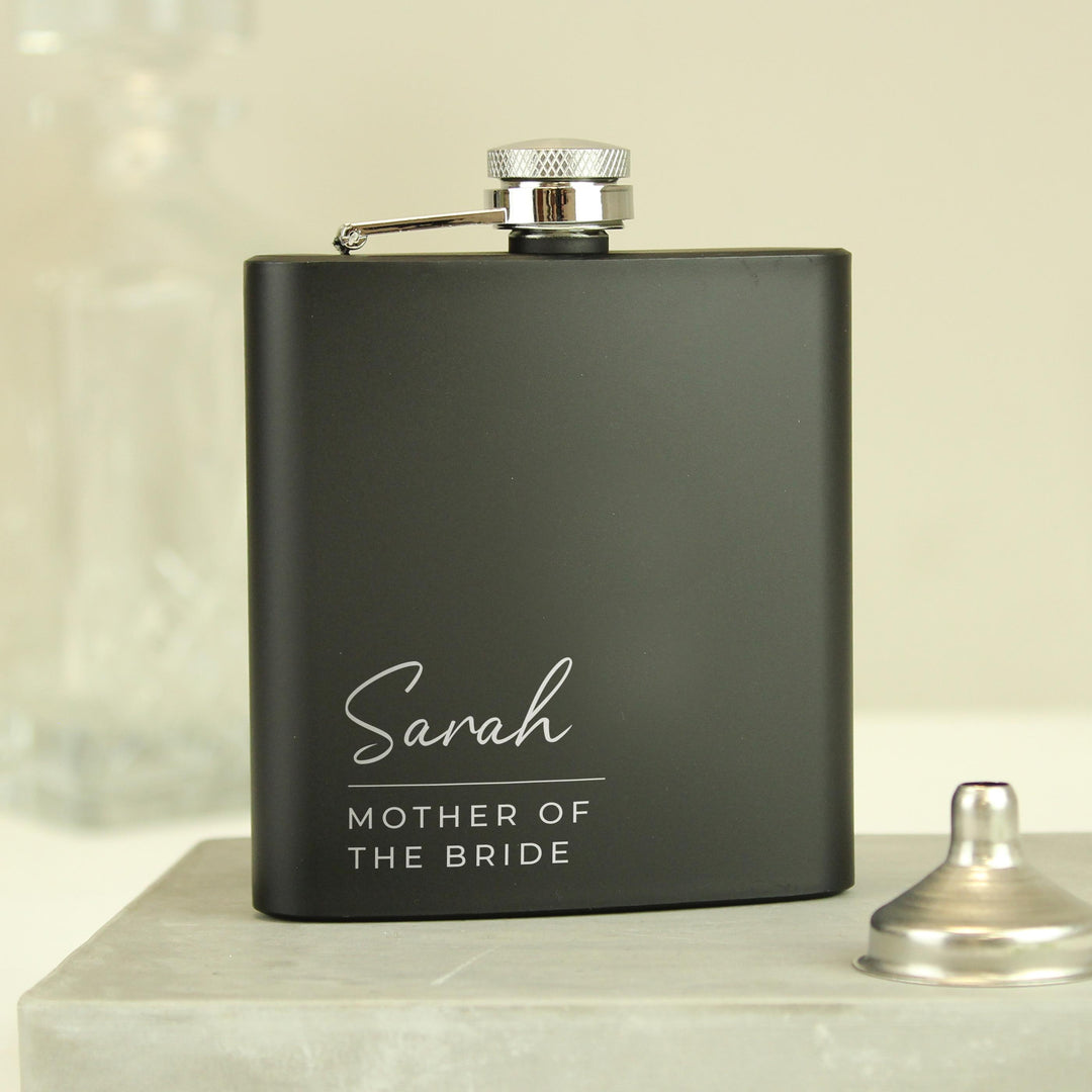 Personalised Free Text Wedding Party Black Hip Flask, The Personal Shop, personalised gifts