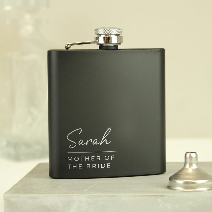 Personalised Free Text Wedding Party Black Hip Flask, The Personal Shop, personalised gifts