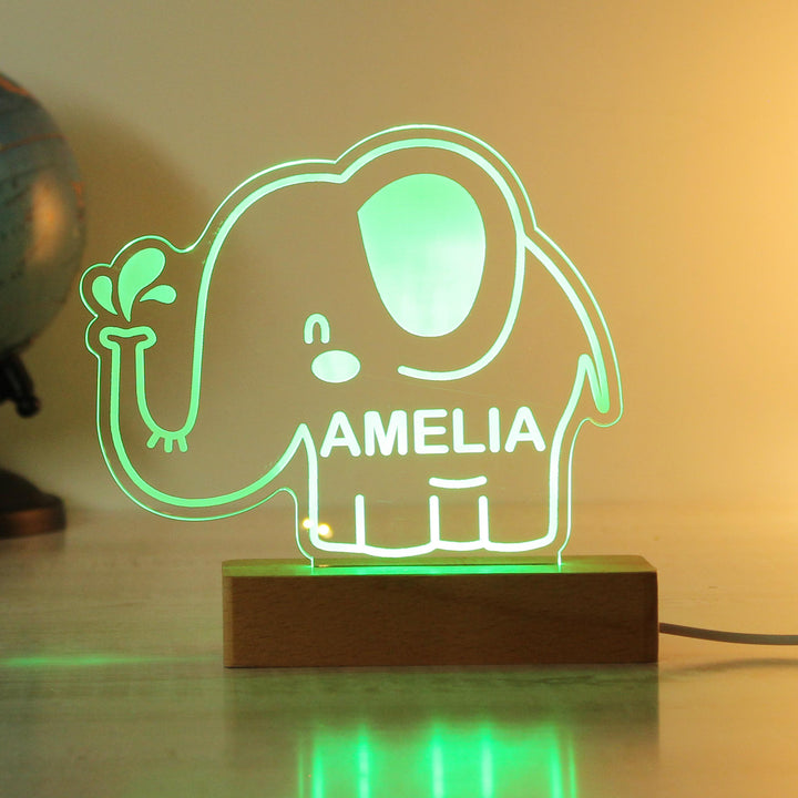 Personalised Elephant Wooden Based LED Light - alternative view