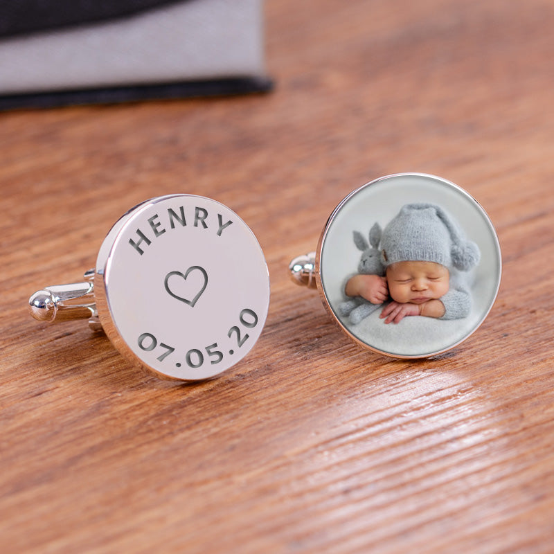 Childs Name and Date Photo Cufflinks