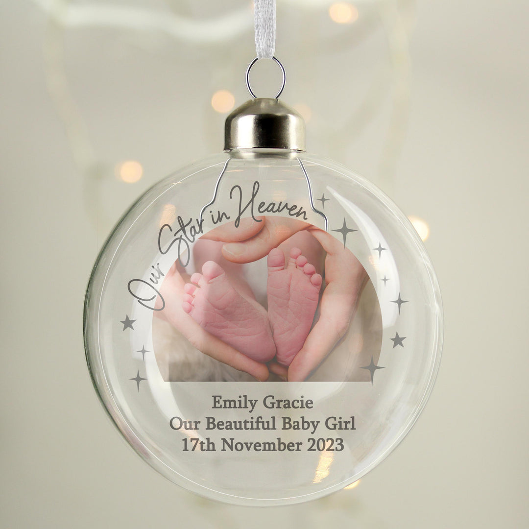 Personalised Photo Upload Memorial Glass Bauble – alternative view