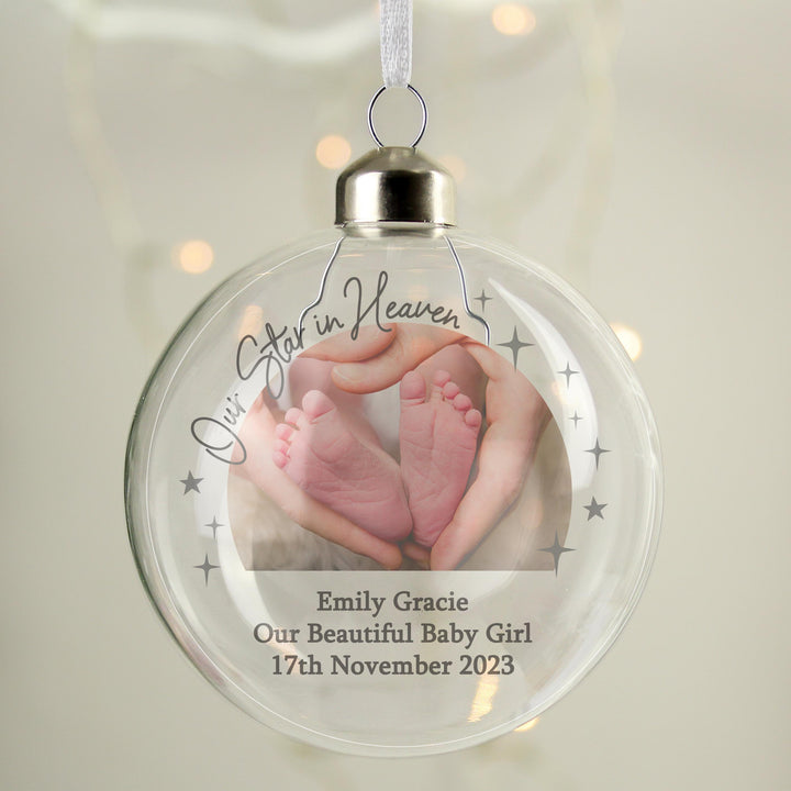 Personalised Photo Upload Memorial Glass Bauble – alternative view