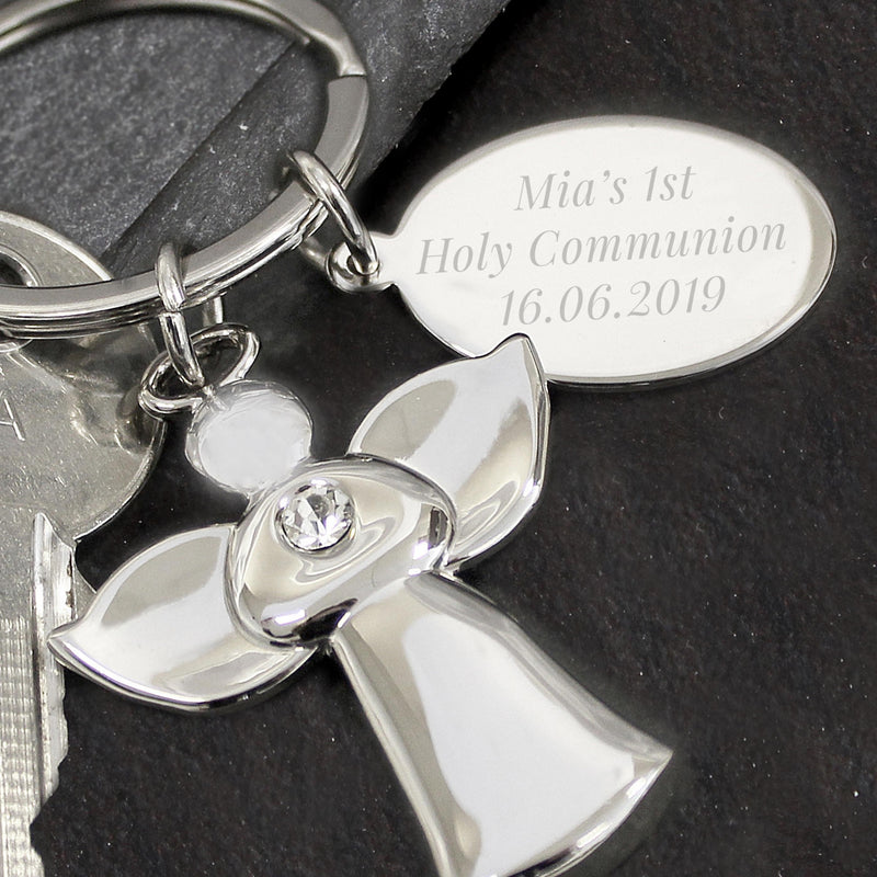 Personalised Silver Plated Angel Keyring