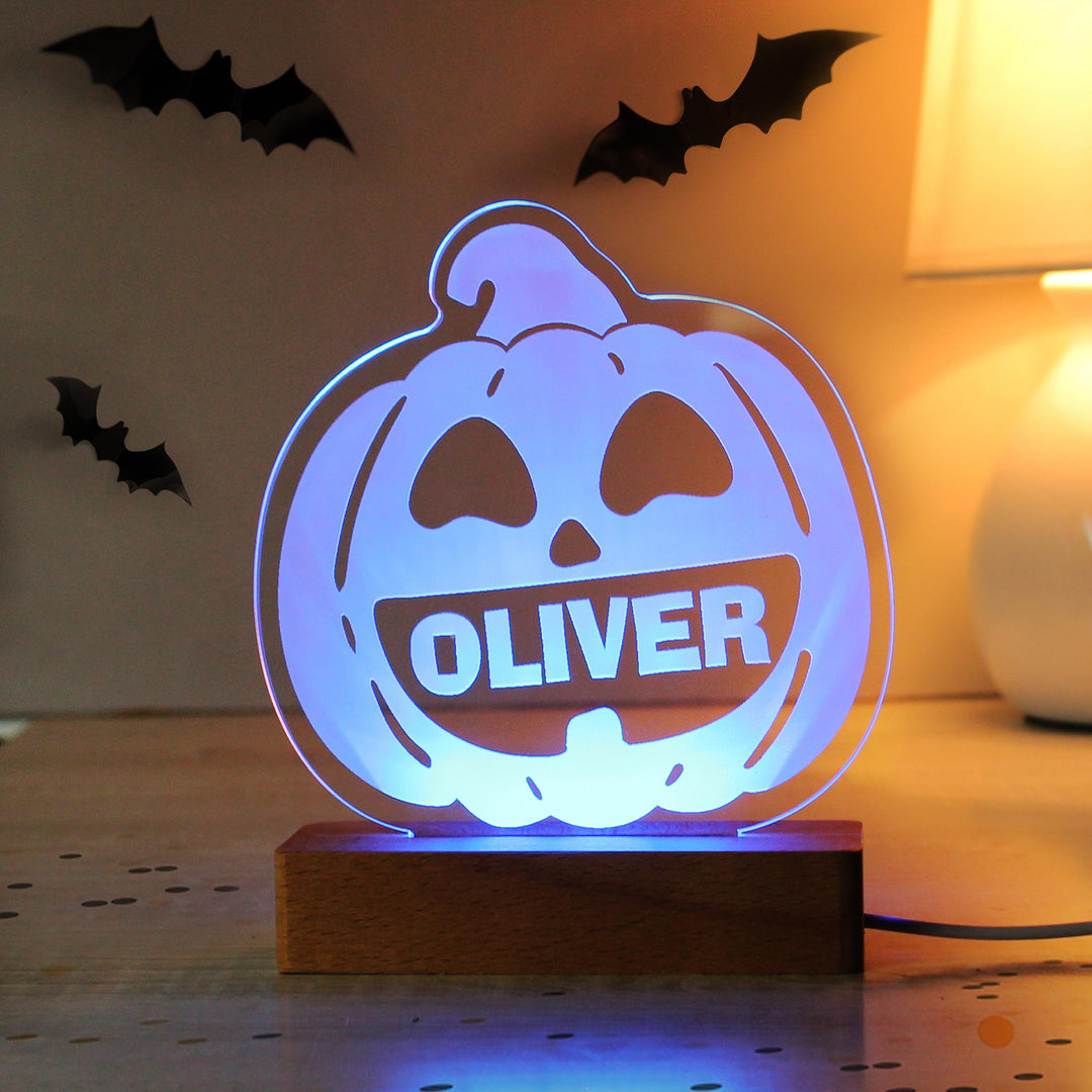 Personalised Pumpkin Wooden LED Light – alternative view