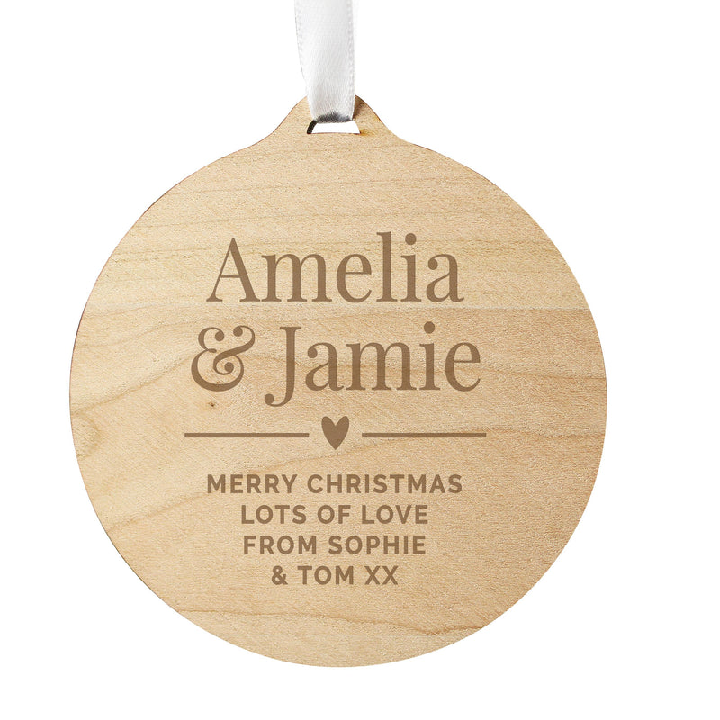 Personalised Couples Round Wooden Decoration