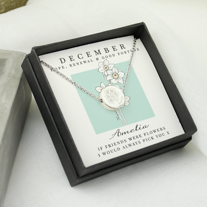 Personalised December Birth Flower Necklace and Box