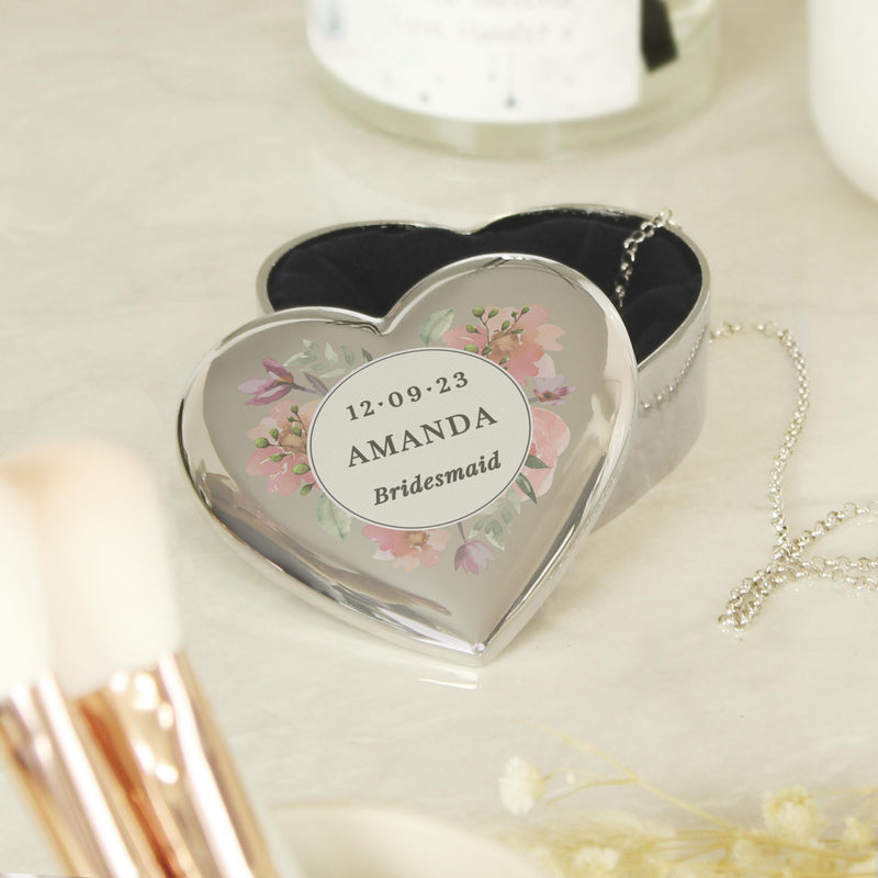 Personalised Floral Watercolour Heart Trinket Box