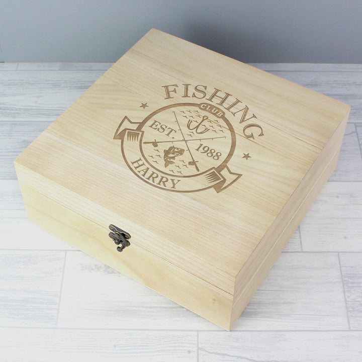 Personalised Fishing Club Wooden Keepsake Box – alternative view