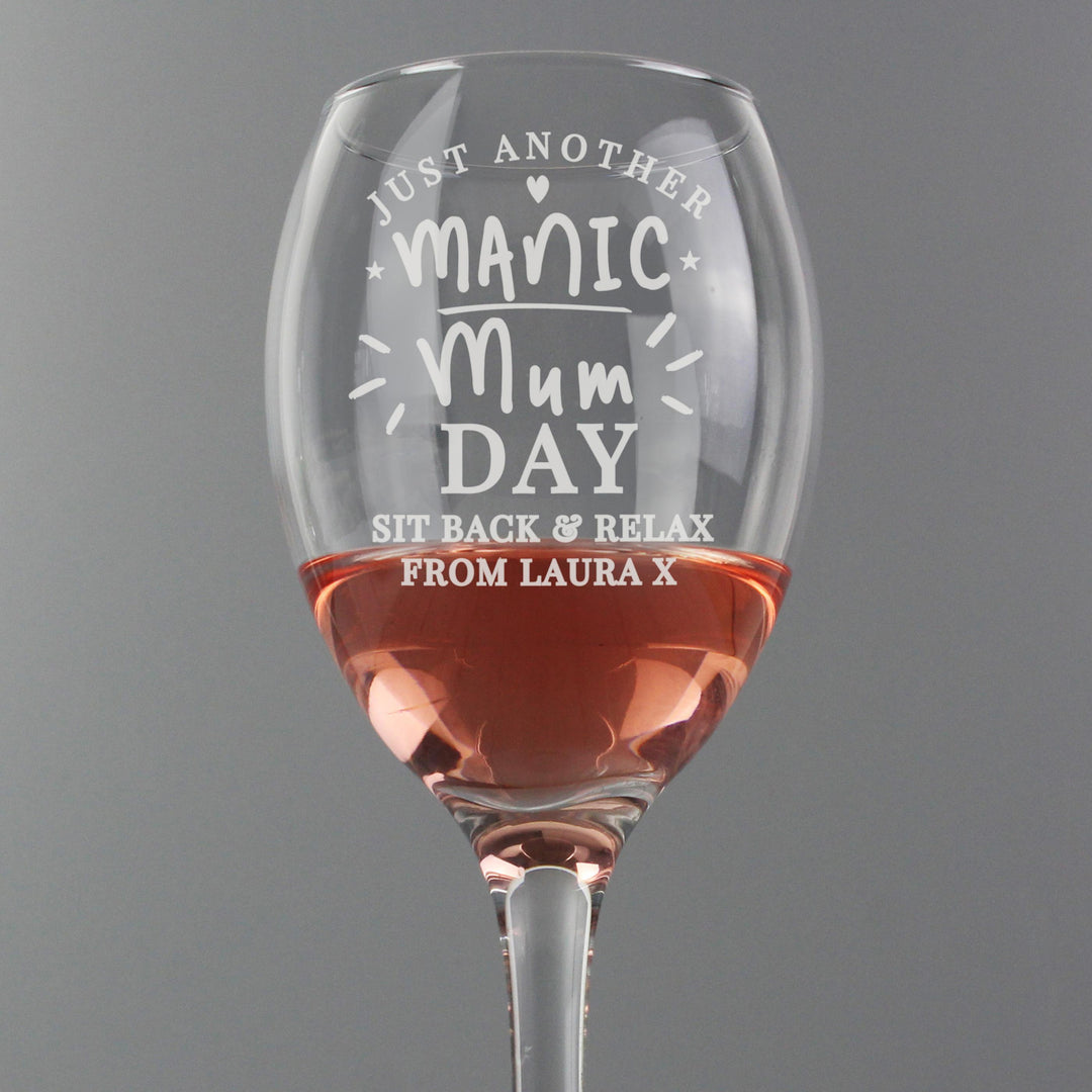Personalised Manic Mum Day Wine Glass – alternative view