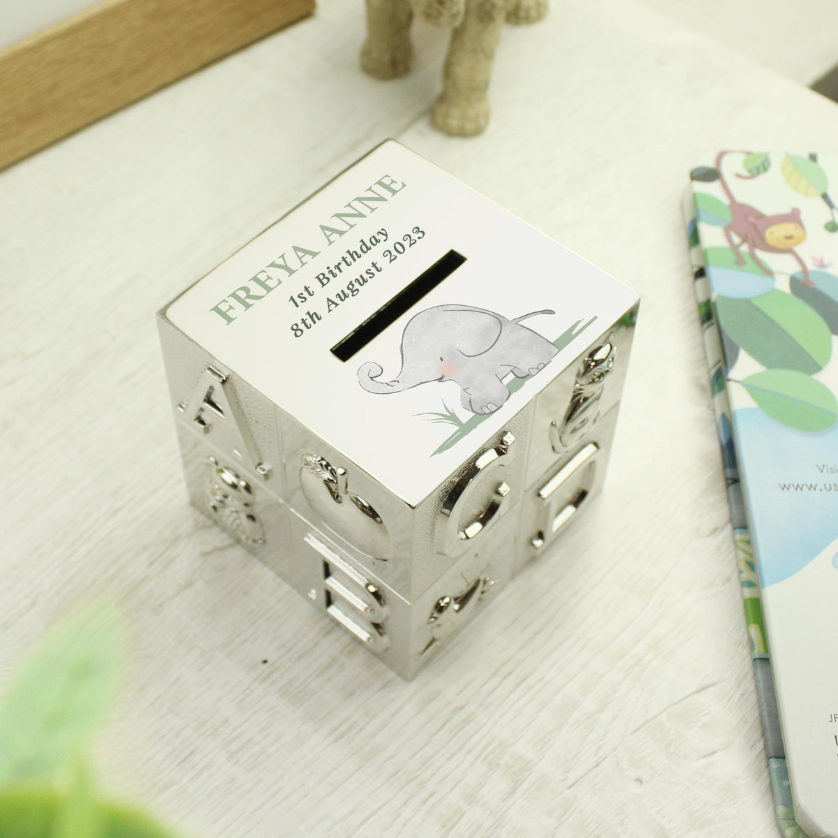 Personalised Hessian Friends ABC Money Box – alternative view