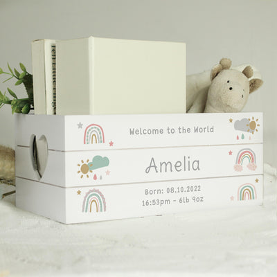 Personalised Rainbow White Wooden Crate