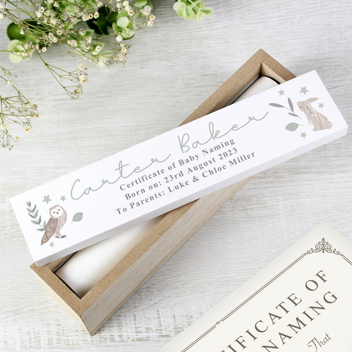 Personalised Woodland Animals Wooden Certificate Holder – alternative view