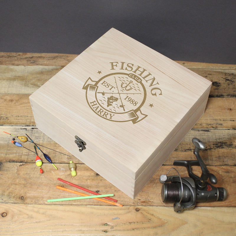 Personalised Fishing Club Wooden Keepsake Box